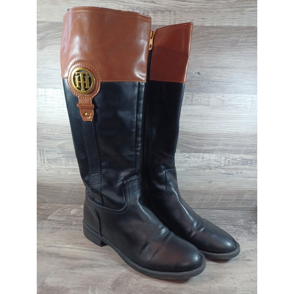 Tommy Hilfiger Boots 6.5M Womens Ilia4 Black Faux Leather Knee High